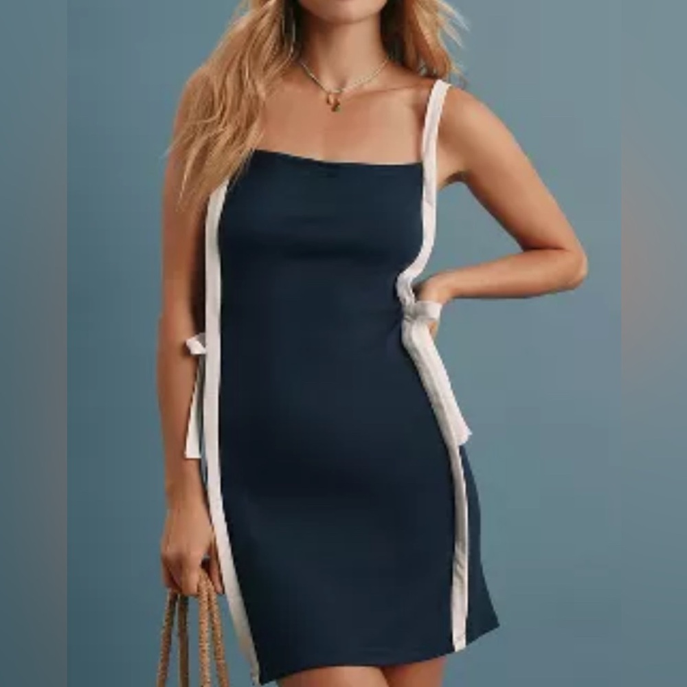 NWT Anthropologie Daily Practice navy white color block knit dress XL